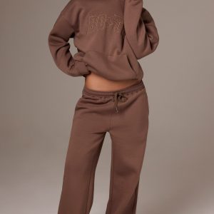 Brushed Jersey Wide-Leg Joggers in Cocoa