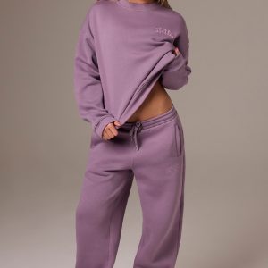 Brushed Jersey Mid-Rise Relaxed Joggers in Dusk