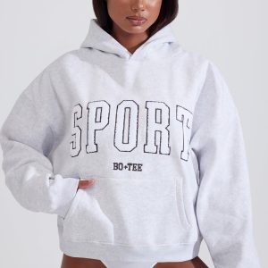Soft Cotton Fleece Oversized Hoodie in Marl Grey