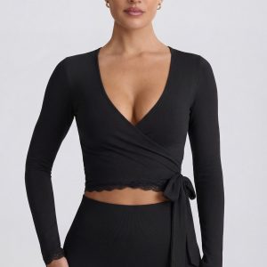 Soft Jersey Wrap Top in Black