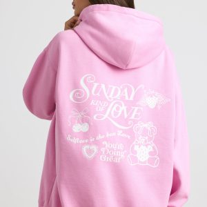 Soft Cotton Jersey Oversized Hoodie in Bubblegum Pink