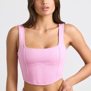 Brushed Jersey Corset Crop Top in Bubblegum Pink