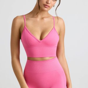 Define Luxe V-Neck Sports Bra in Hot Pink