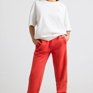 Brushed Jersey Oversized Joggers in Red