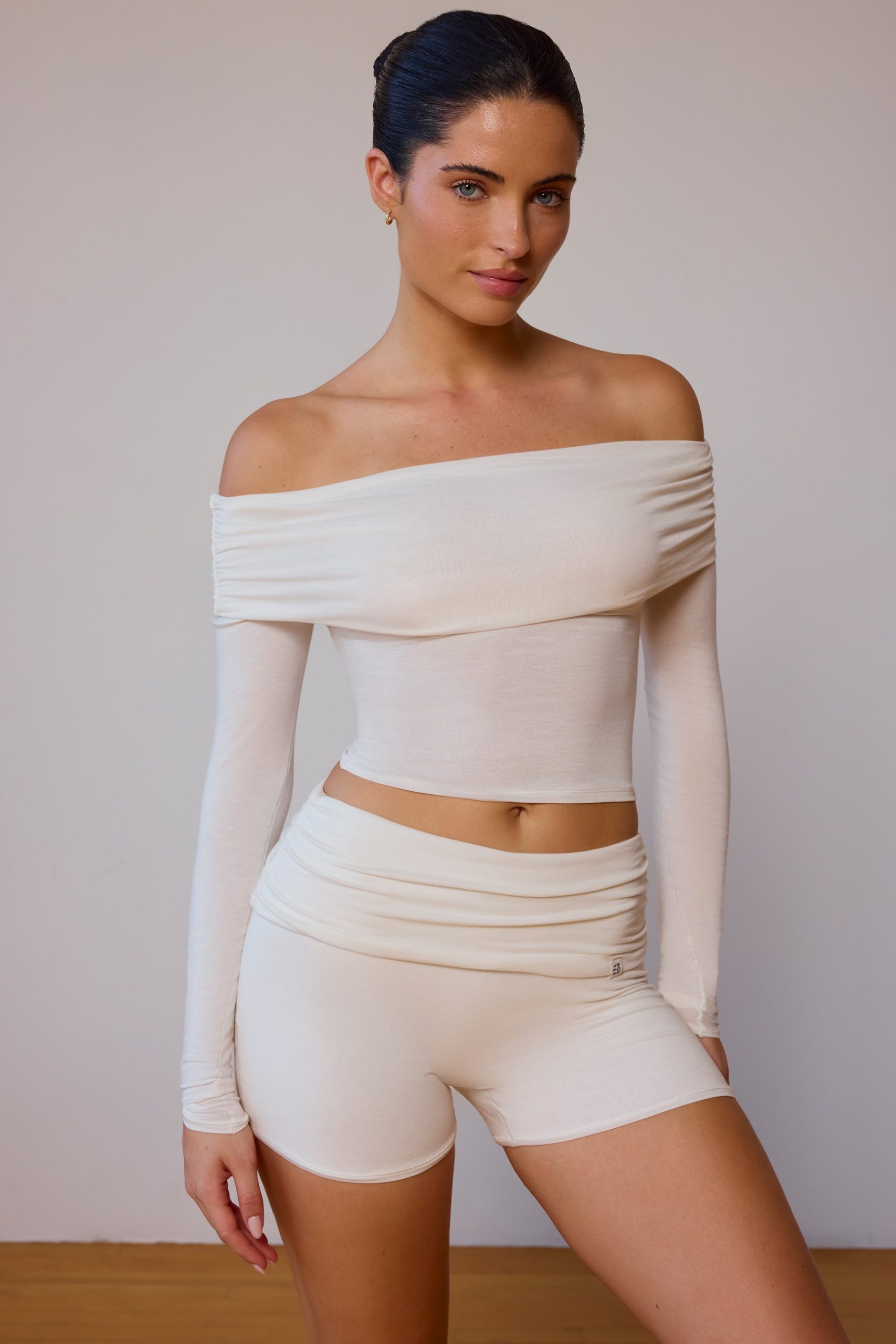Fold-Over Mini Shorts in Soft White - Image 6