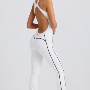 Petite Soft Active Open-Back Jumpsuit in White