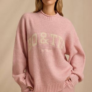 Ribbed Knit Oversized Jumper in Blush Pink