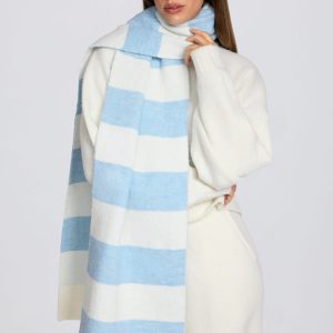 Knit Striped Scarf in Powder Blue