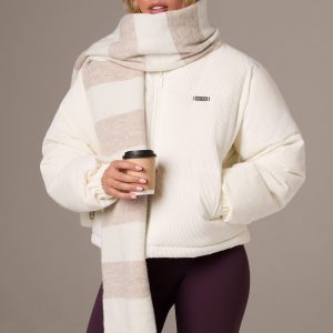 Knitted Striped Scarf in Ivory