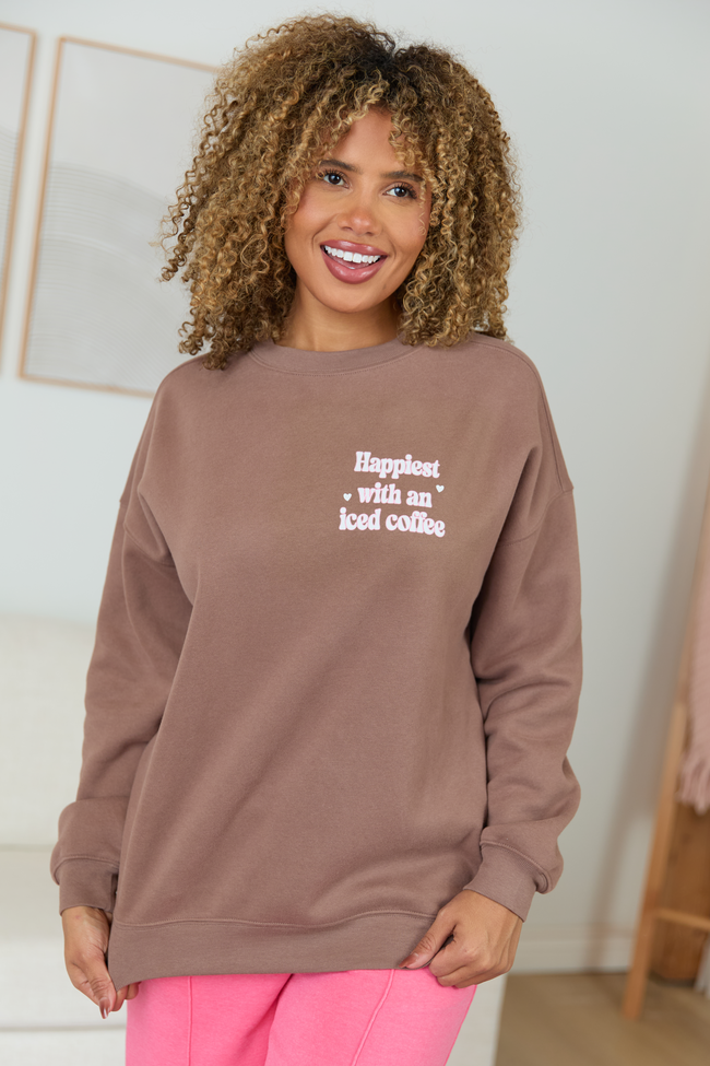 Happiest With An Iced Coffee Mocha Graphic Sweatshirt - Image 2