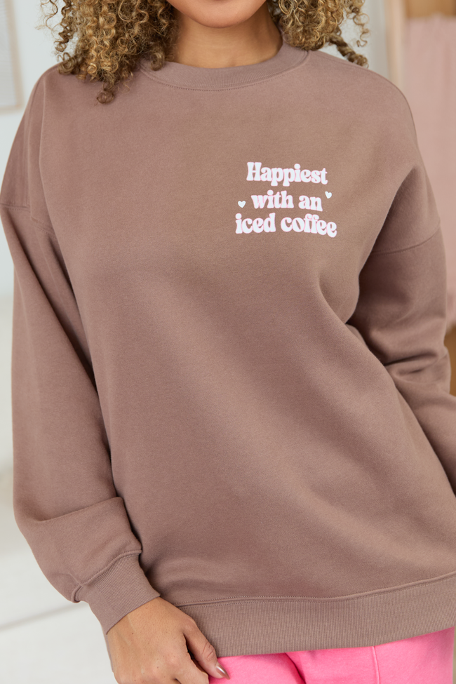Happiest With An Iced Coffee Mocha Graphic Sweatshirt - Image 3