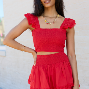 Sweet Talk Red Flutter Shoulder Tank and Skort Set