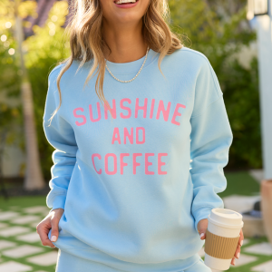 Sunshine And Coffee Light Blue Graphic Sweatshirt