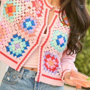 Emmie Pink Crochet Open Cardigan