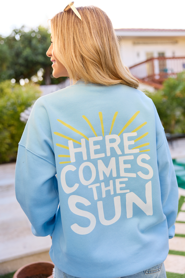 Here Comes The Sun Light Blue Graphic Sweatshirt - Image 5