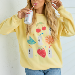 Diet Soda and Fruit Yellow Graphic Sweatshirt