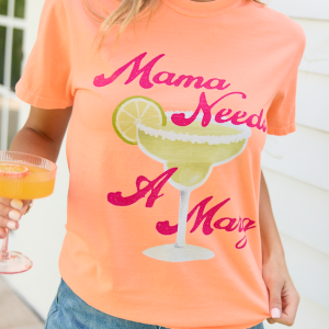 Mama Needs A Marg Neon Orange Graphic Tee