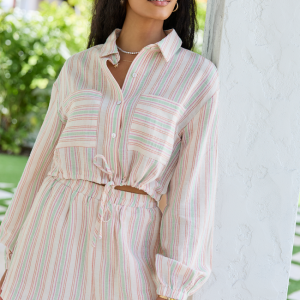 Dream Destination Striped Long Sleeve Top and Shorts Set