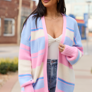 Sidney Pink And Blue Stripe Cardigan SALE