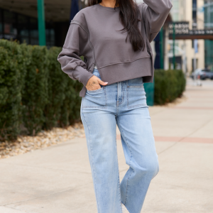 Payton Charcoal Cropped Crewneck Top