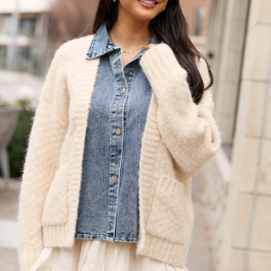 Kim Cable Knit And Denim Cardigan