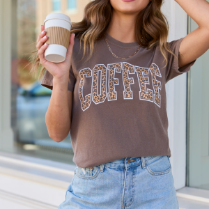 Coffee Leopard Print Brown Graphic Tee