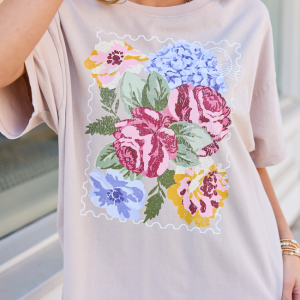 Floral Stamp Taupe Oversized Graphic Tee
