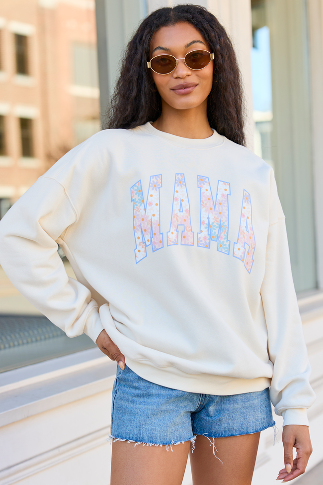 Mama Multi Daisy Print Cream Graphic Sweatshirt - Image 3
