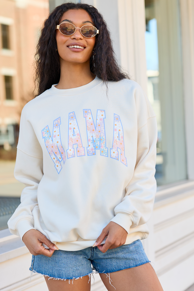 Mama Multi Daisy Print Cream Graphic Sweatshirt - Image 2