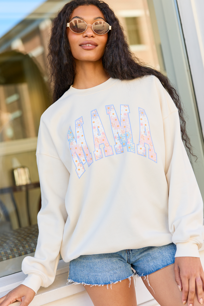 Mama Multi Daisy Print Cream Graphic Sweatshirt - Image 4