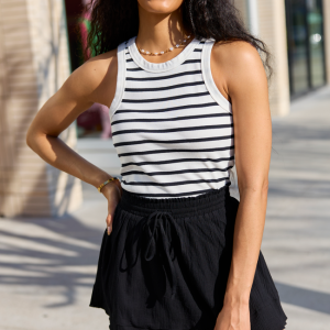 Simple Ivory and Black Ribbed Knit Stripe Tank