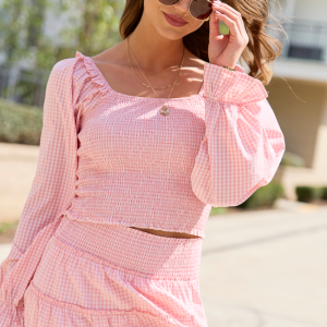 Willow Pink Gingham Smocked Balloon Sleeve Top