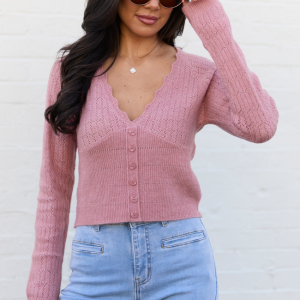 Pheobe Mauve Pointelle Cardigan Top