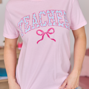 Teacher Block Florals Light Pink Graphic Tee
