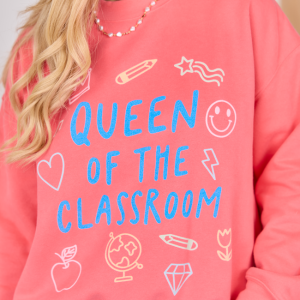 Queen Of The Classroom Light Red Graphic Sweatshirt