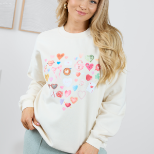 Heart Icons Cream Graphic Sweatshirt