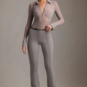 Low-Rise Flared Trousers in Grey