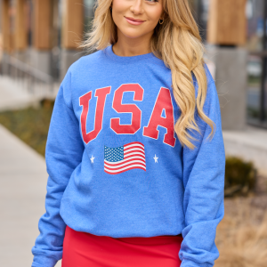 USA Flag Heather Blue Graphic Sweatshirt