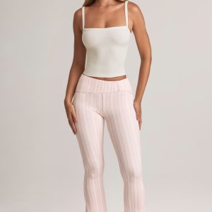 Modal Foldover Mid-Rise Flared Trousers in Stripe Print