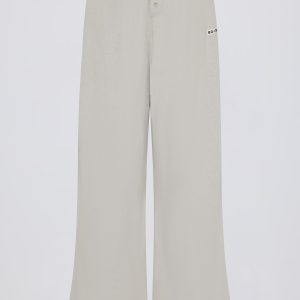 Textured Cotton Button Low-Rise Wide-Leg Joggers in Light Grey
