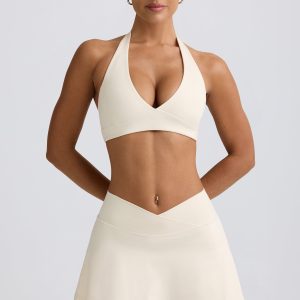 Brushed Jersey Crossover Mini Skort in Ivory Marl