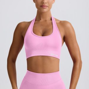 Define Luxe Halterneck Sports Bra in Bubblegum Pink