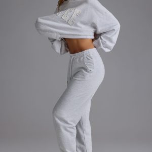Soft Cotton Jersey Relaxed Mid-Rise Joggers in Grey Marl