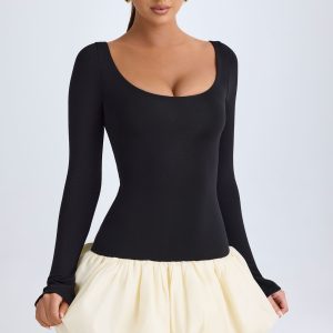 Modal Scoop-Neck Drop-Waist Bubble Hem Mini Dress in Vanilla