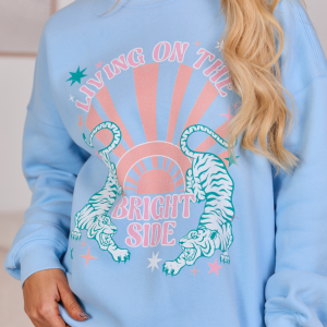 Living On The Bright Side Light Blue Graphic Sweatshirt