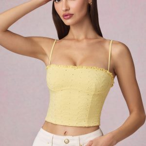Modal Broderie Anglaise Camisole Top in Lemon Yellow