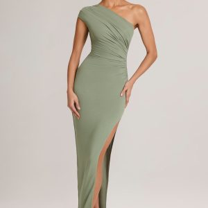 Modal Asymmetric Ruched Maxi Dress  in Sage Green