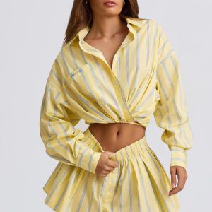 Cotton Poplin Stripe Multiway Cropped Shirt in Yellow Stripe