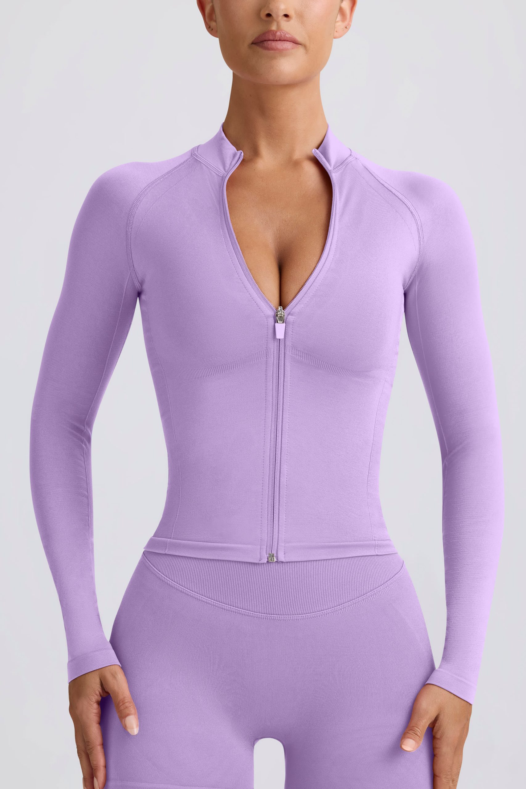 Define Luxe Zip-Up Jacket in Lilac - Image 4