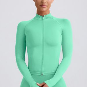 Define Luxe Zip-Up Jacket in Mint
